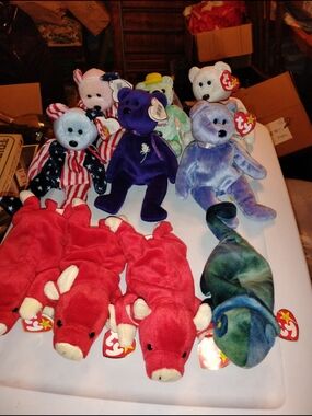Ty Beanie Babies Plush Lot - Red, Blue, Purple, Green, White